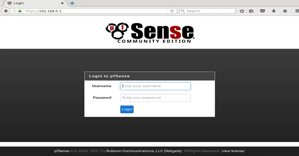 pfSense Login Window