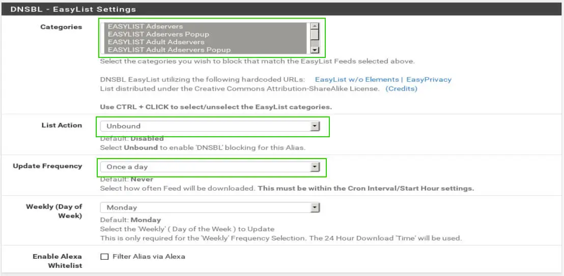 DNSBL EasyList Settings