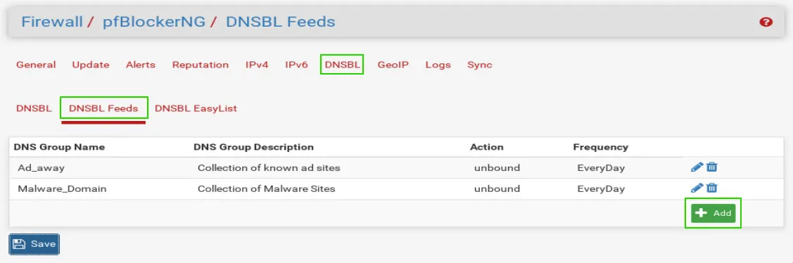 Configure DNSBL Feeds for pfSense