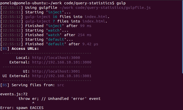 解决Linux下gulp中events.js:72的问题