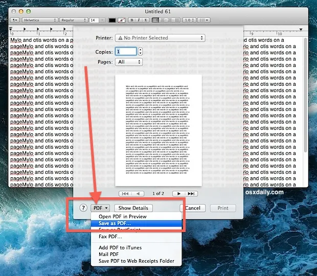 Print as PDF in Mac OS X