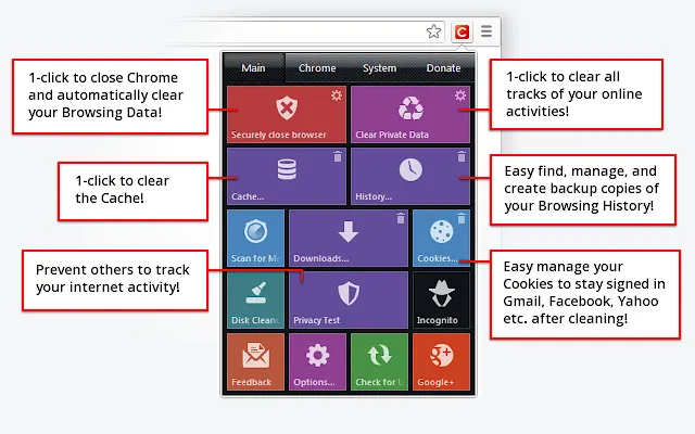 Click&Clean 一键清除浏览历史记录、缓存、Cookie Chrome插件截图1