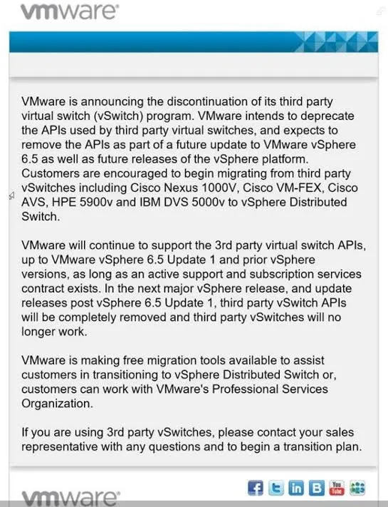 VMware终止对第三方虚拟交换机的支持