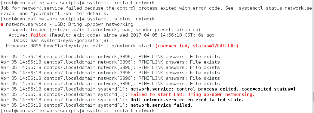 linux报错“Failed to start LSB: Bring up/down networking.”