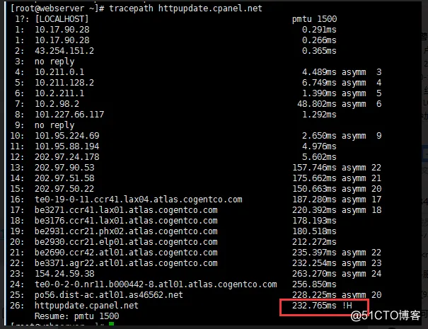 Traceroute中关于!X/!H等介绍中英文切换