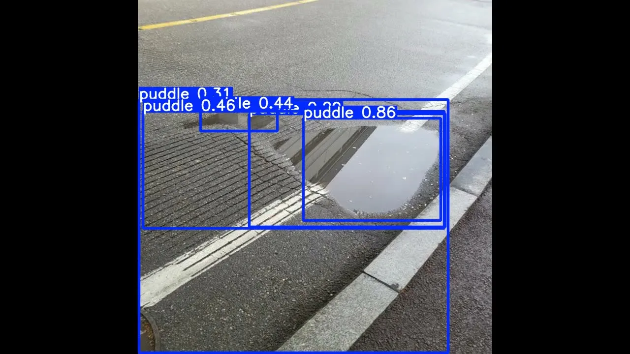 道路积水yolo数据集 模型验证结果截图。