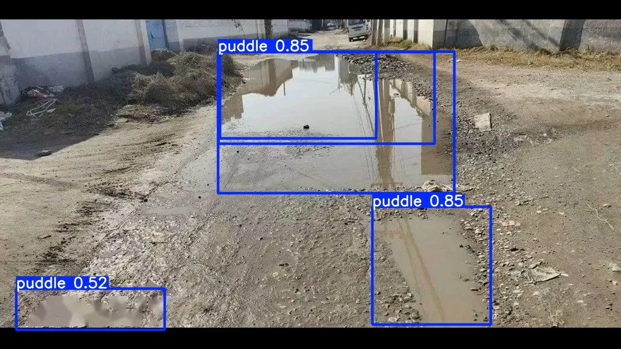 道路积水yolo数据集 模型验证结果截图。
