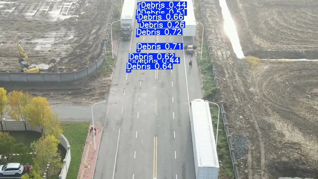 航拍路面杂物抛洒物检测数据集 模型验证结果截图