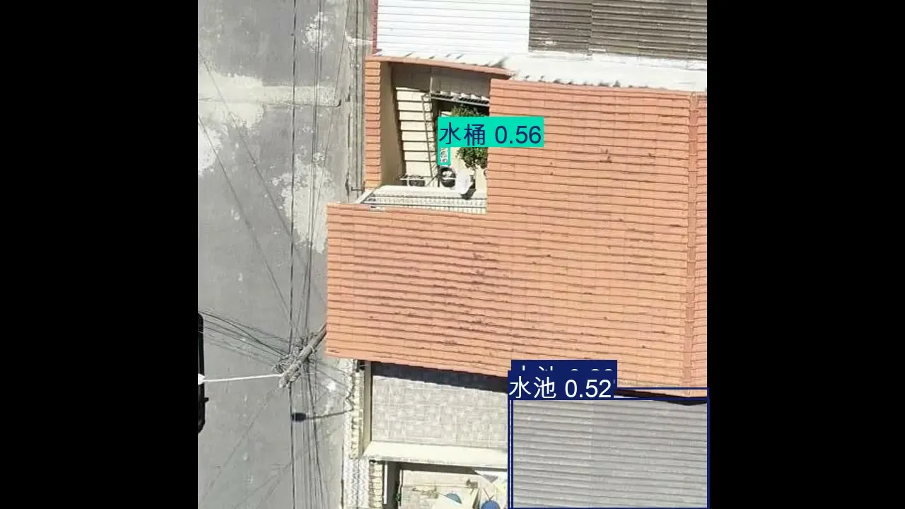 航拍屋顶杂物检测数据集 模型验证结果截图。