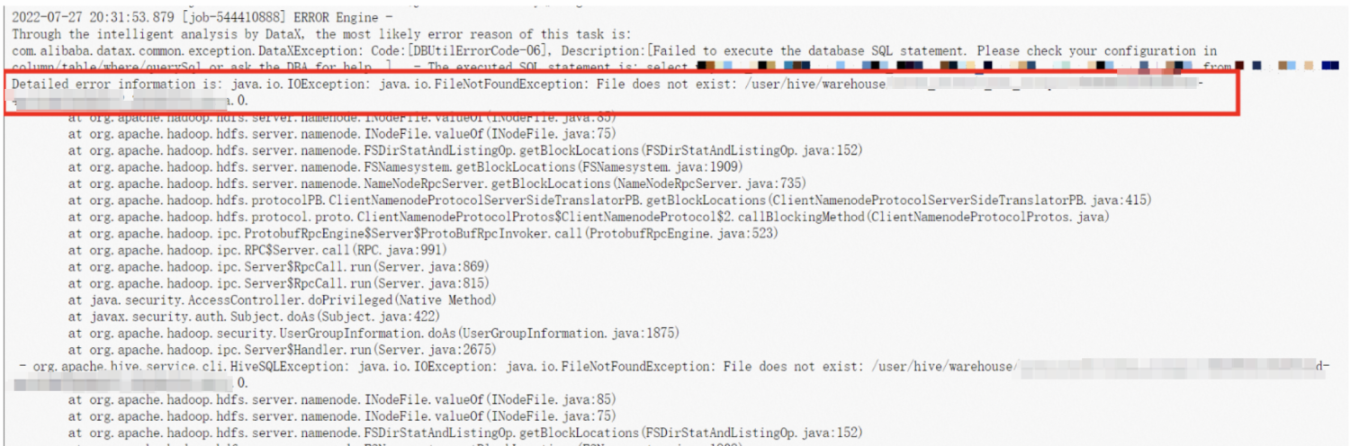 同步Hive表数据报block文件不存在问题 java.io.FileNotFoundException: File does not exist