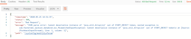 解决POSTMAN传参报错，JSON parse error: Cannot deserialize instance of `java.util.ArrayList` out of START_OB