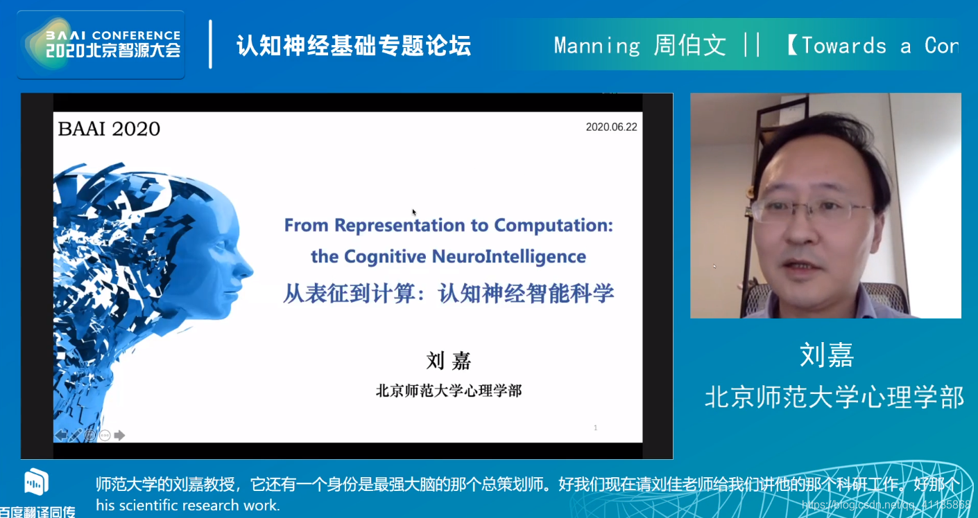 AI：2020年6月22日北京智源大会演讲分享之认知神经基础专题论坛——15:00-15:40刘嘉教授《From Representation to Comp: the Cognitive N》