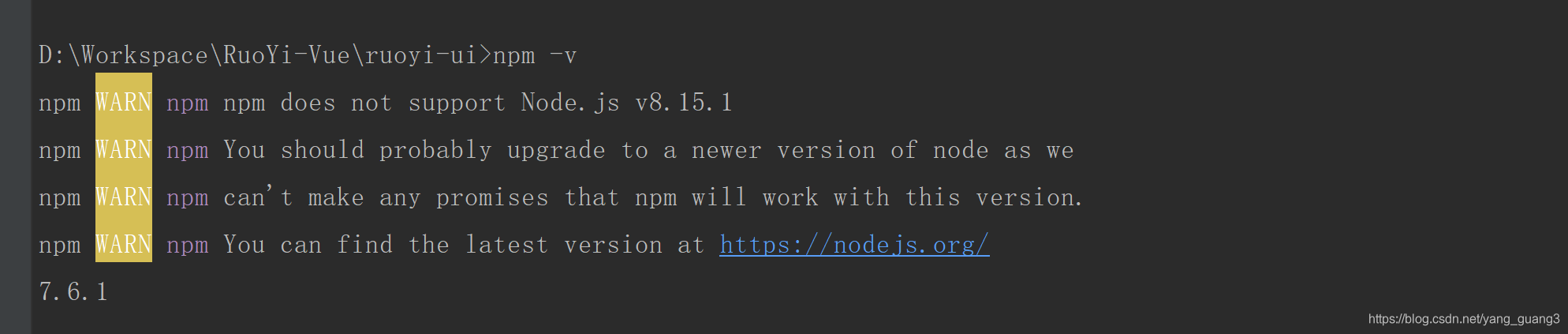node 版本与npm版本不相匹配