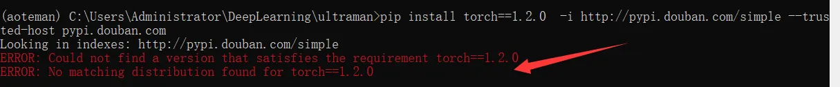 ERROR: No matching distribution found for torch==1.2.0 解决方法