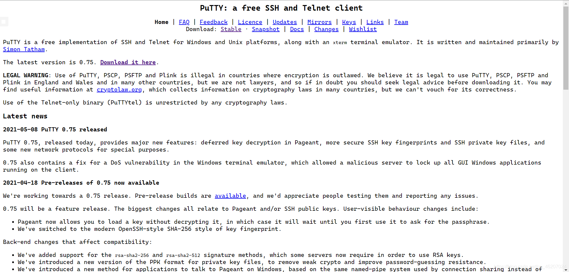 PUTTY-0.75 下载安装及SSH远程连接方法