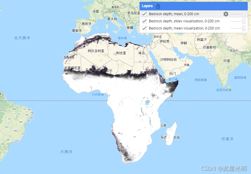 Google Earth Engine ——2001-2017年非洲0-200 厘米深度的基岩深度，预测平均值和标准偏差数据集