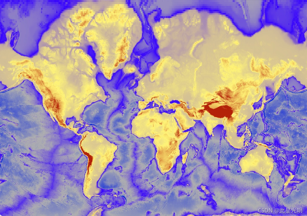 Google Earth Engine—ETOPO1是一个1弧分的地球表面全球浮雕模型，整合了陆地地形和海洋测深。它是由许多全球和区域数据集建立的。它包含两个高程带：冰面和基岩。