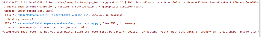 ValueError: This model has not yet been built. Build the model first by calling `build()` or calling