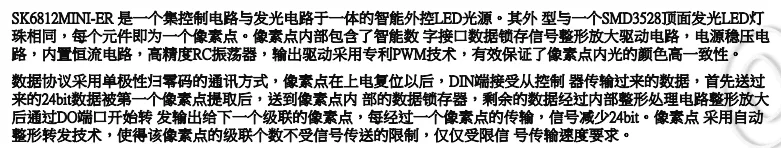 LED在上电复位后，通过 DIN 端口接收 控制器来的数据，首先送过来的 24bit 数据被第一个 灯珠提取，