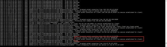 Closed socket connection for client /39.103.162.230:56100 (no session established for client)