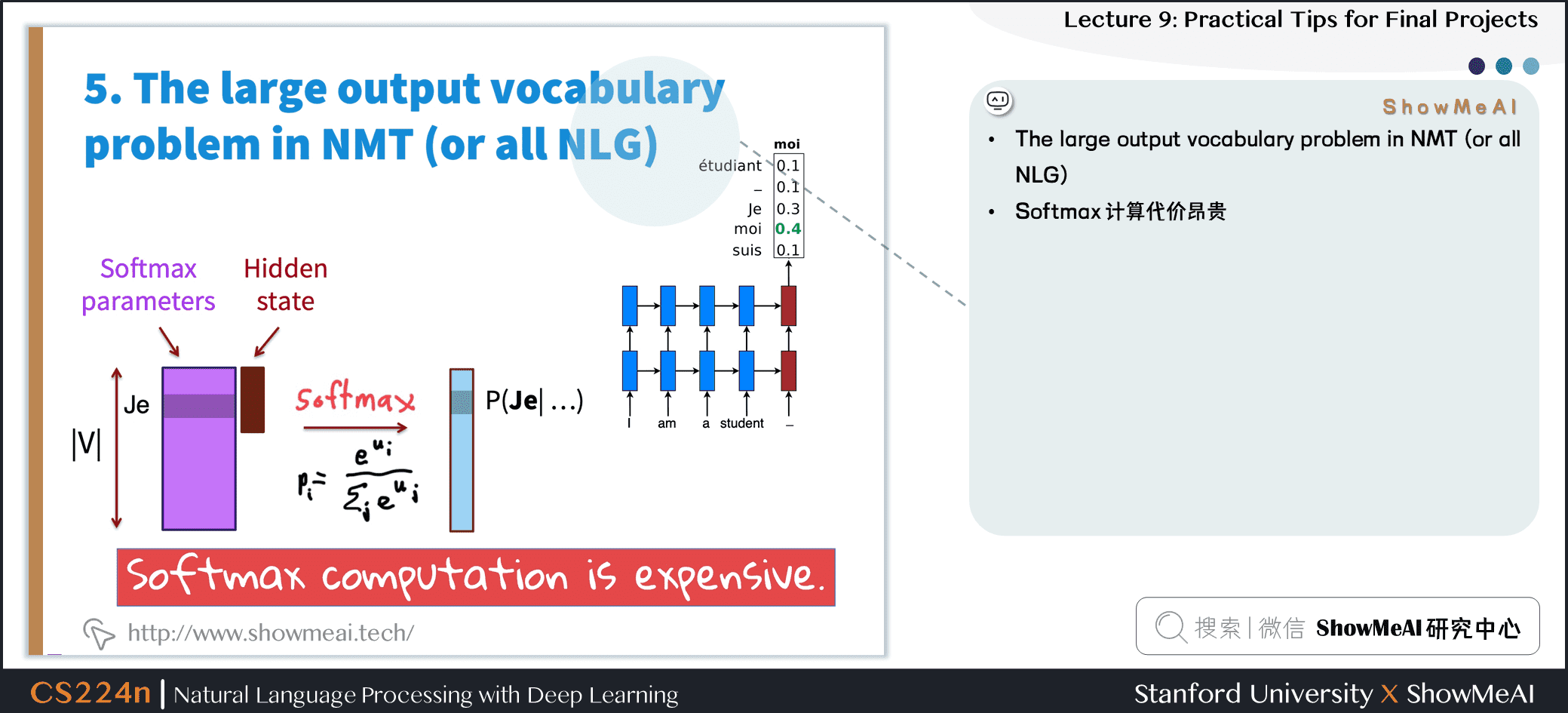 The large output vocabulary problem in NMT (or all NLG)