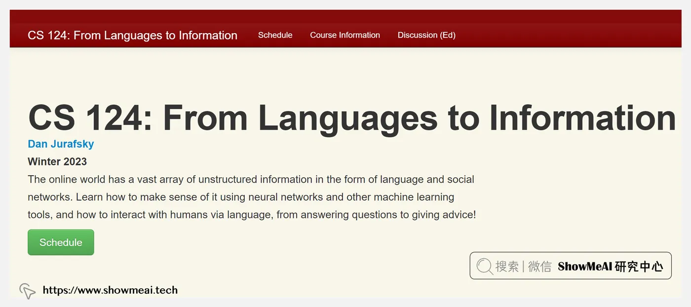 CS124; From Languages to Information; 从语言到信息