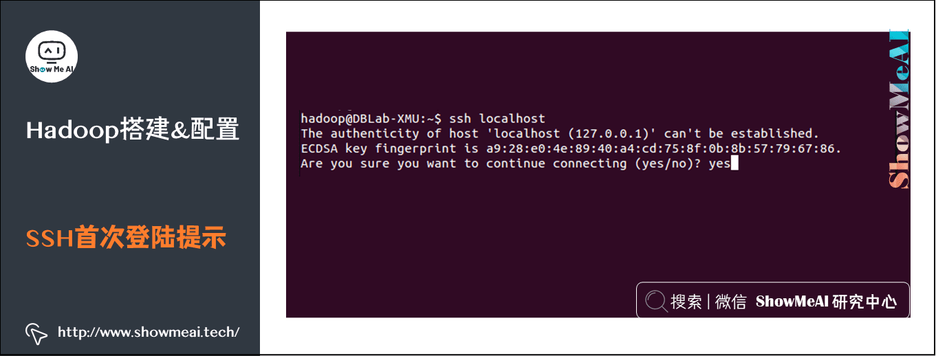 实操案例; Hadoop系统搭建与环境配置; SSH首次登陆提示; 3-2