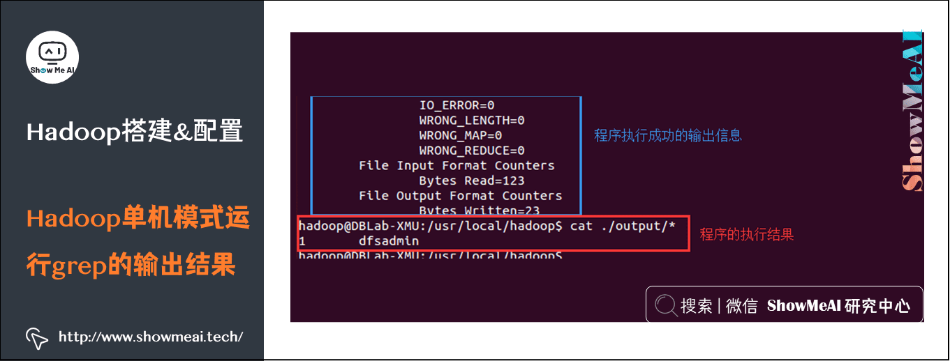 实操案例; Hadoop系统搭建与环境配置; Hadoop单机模式运行grep的输出结果; 3-4