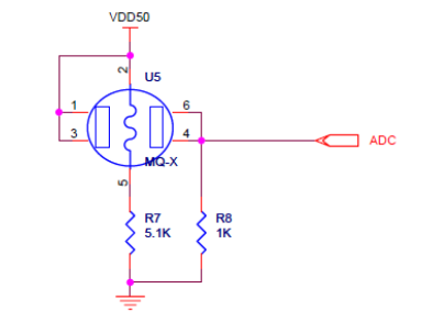 图6-3-1 可燃气体/烟雾传感器与 CC2530 的接口原理图