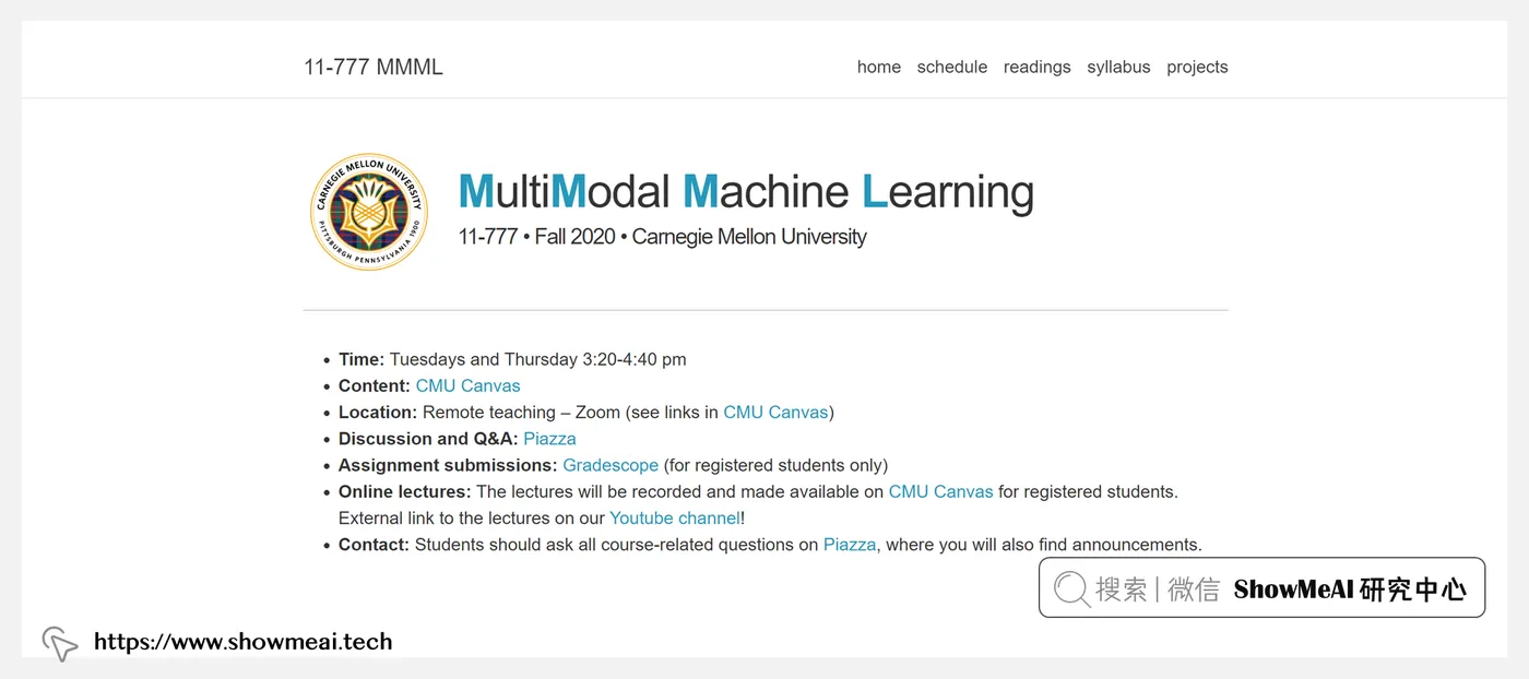 11-777; Multimodal Machine Learning; 多模态机器学习