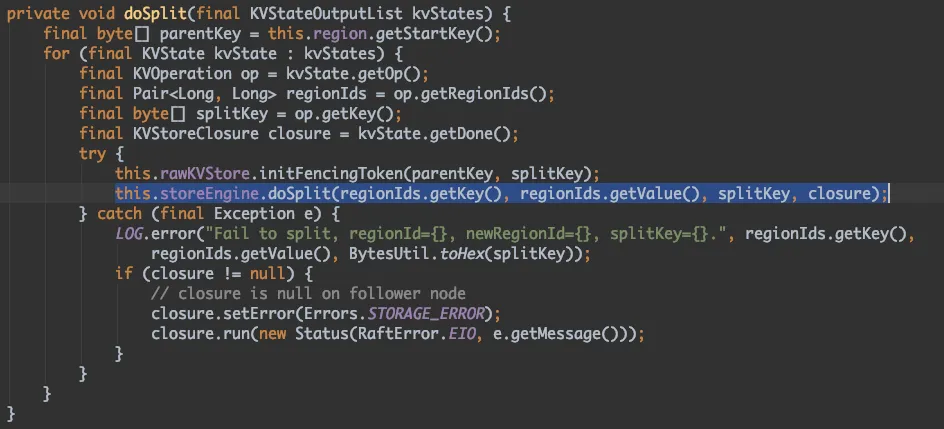 KVStoreStateMachine.doSplit 源码