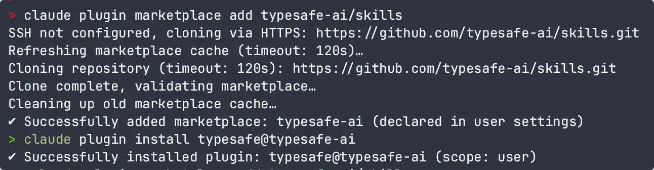 在 Claude Code 中安装 TypeSafe 插件
