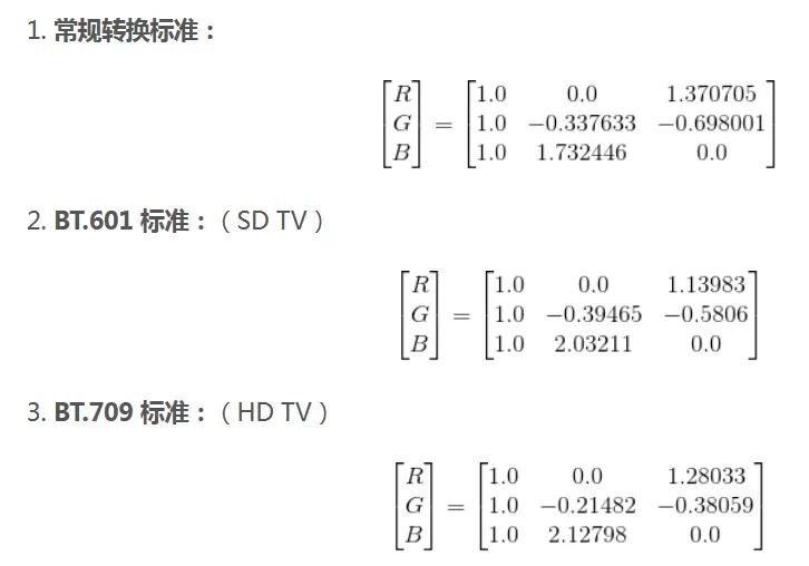 YUV与RGB的转换公式