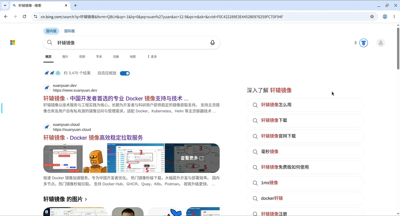 浏览器访问远程 Chrome 桌面，搜索结果界面
