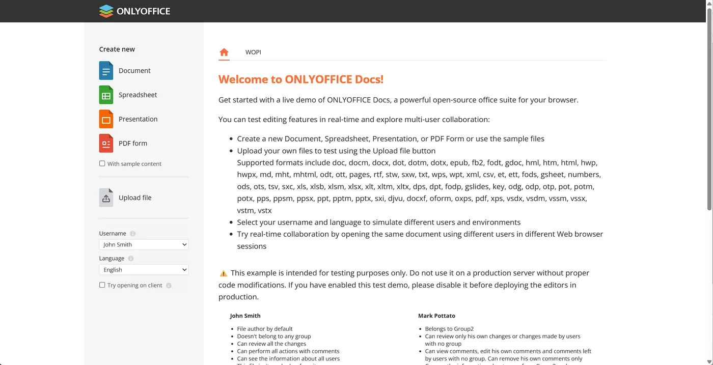 example 列表页 Welcome to ONLYOFFICE Docs