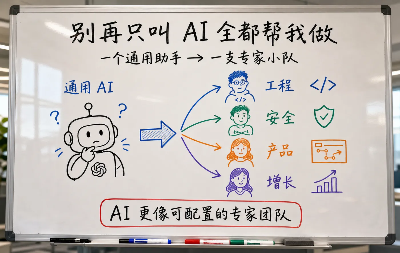 白板手绘趣味图：一个通用 AI 拆成专家团队