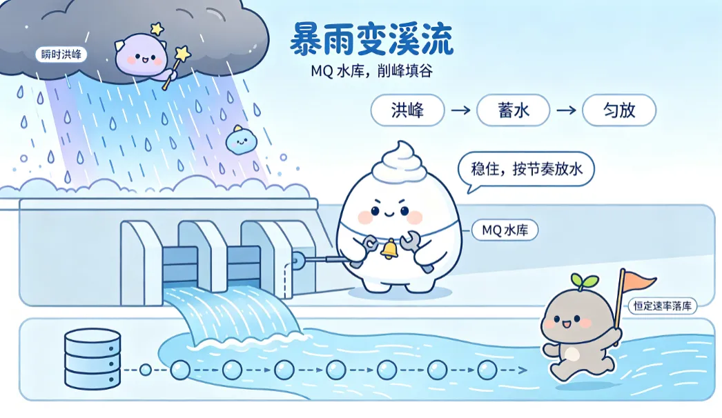 MQ 是水库，接口是暴雨，数据库是小溪——削峰填谷全靠这个闸门