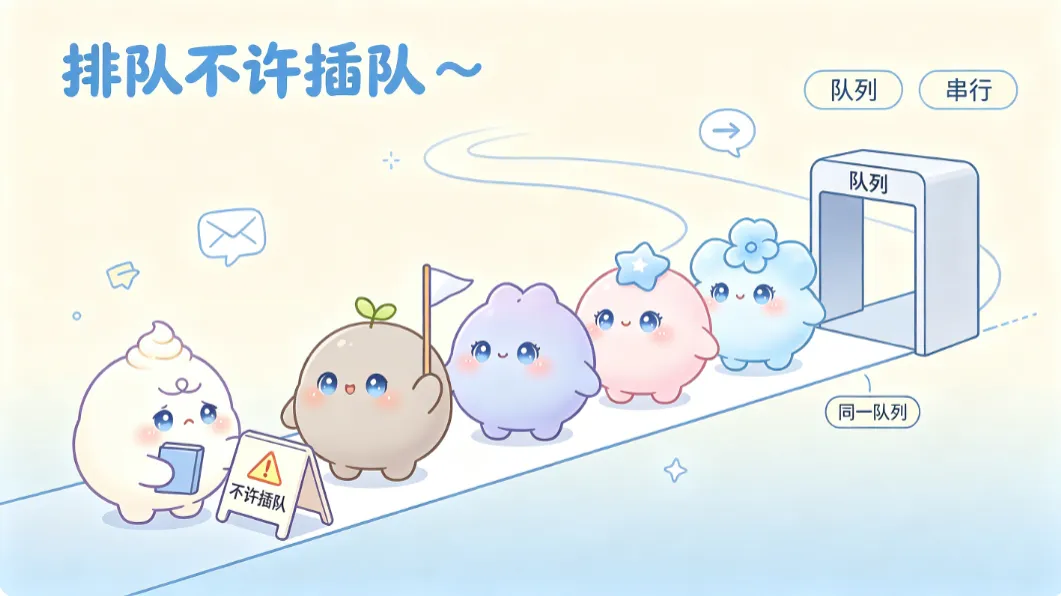 一条窄门,一个接一个过,这就是「同队列串行」