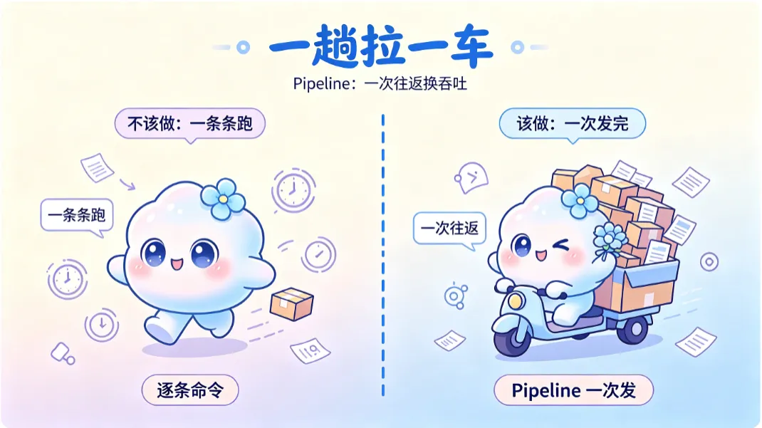 左边一趟趟跑断腿,右边一车拉完,pipeline 省的就是网络往返