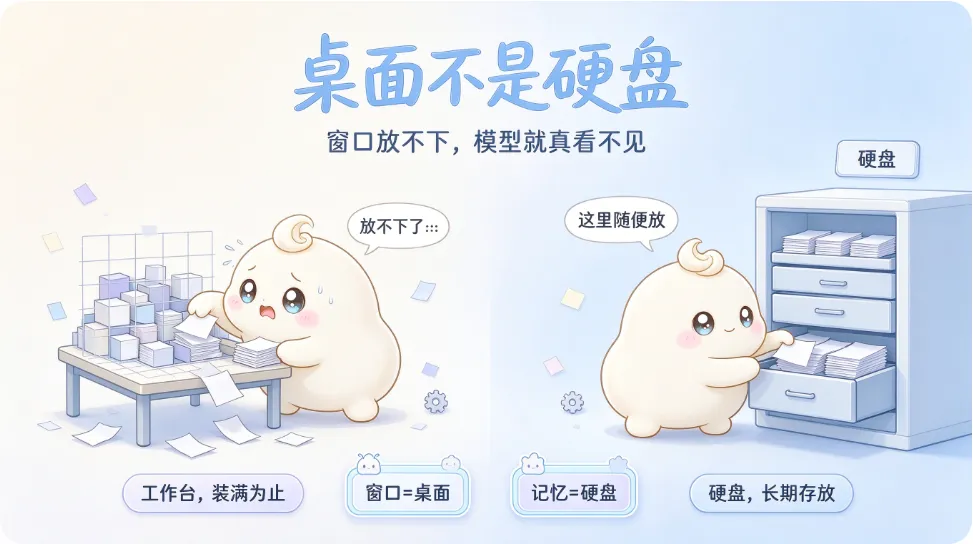 窗口决定这一次能看见多少,跟模型"记不记得住"是两回事。