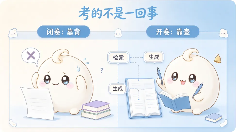 闭卷考的是记忆，开卷考的是检索——RAG 换的是考法，不是考生。