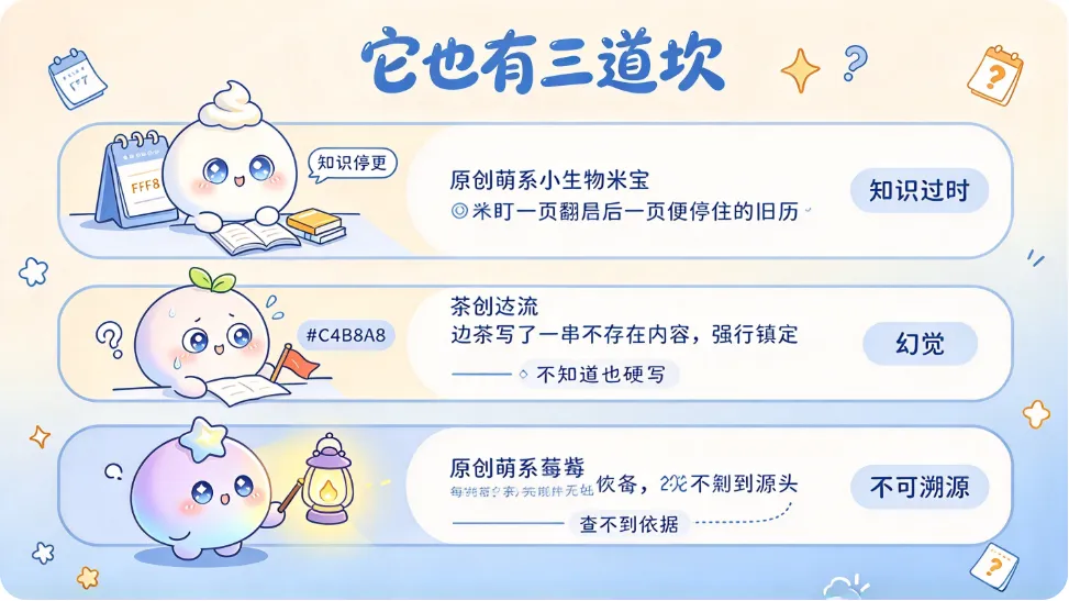 这三条不是模型不够大，是架构决定了它治不好——所以要靠外挂来补。