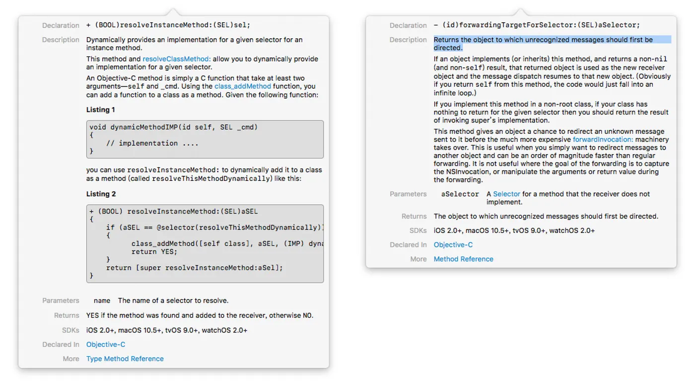 resolveInstanceMethod／forwardingTargetForSelector: