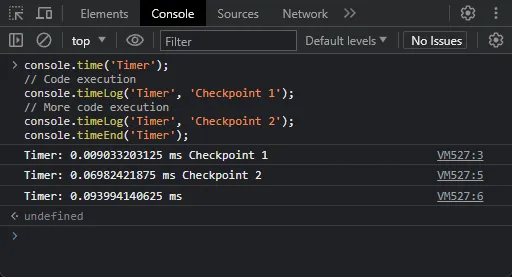 method console timeLog