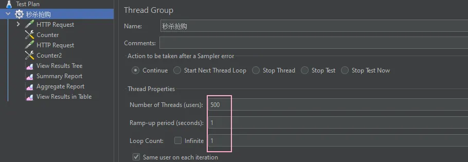 jmeter 500 个并发，100 件库存