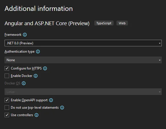 Visual Studio SPA模板选项