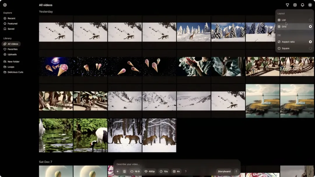 Sora操作界面部分展示