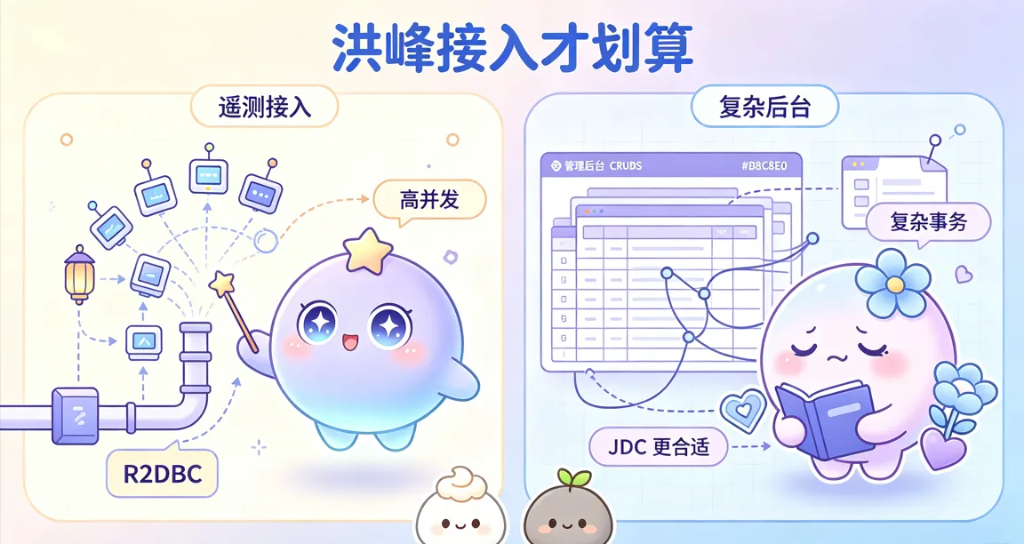 物联网洪峰接入适合 R2DBC，复杂后台更适合 JDBC