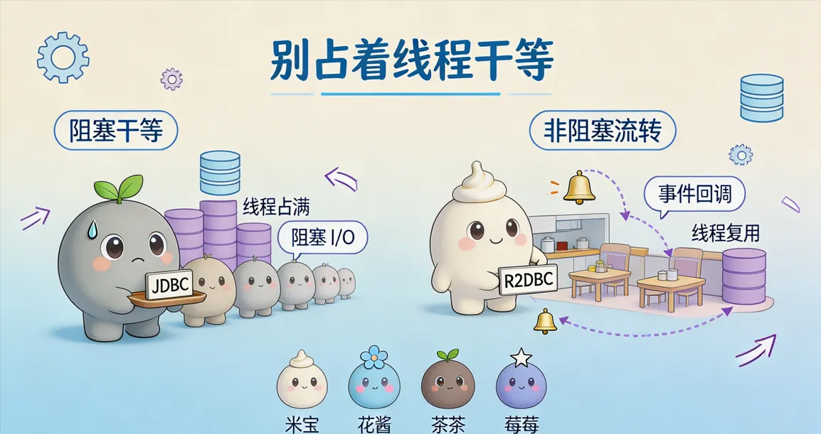 JDBC 阻塞干等与 R2DBC 非阻塞流转对比