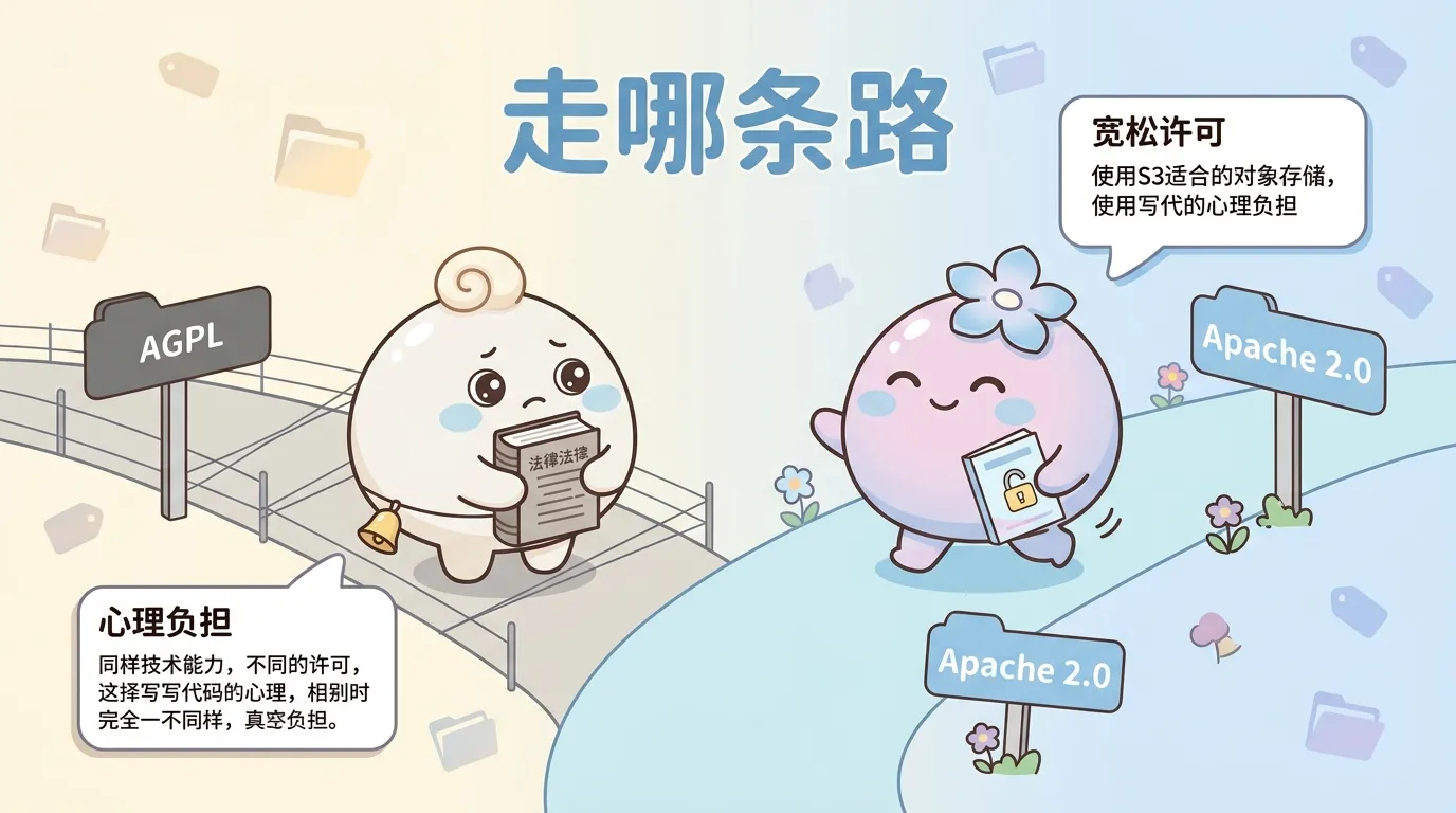 AGPLv3 与 Apache-2.0 许可差异的示意图